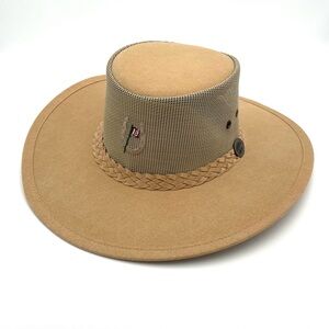 Vtge OUTBACK SHADE Australia Men's Tan Sport Hat w/Mesh Strap Golf Hiking Size S